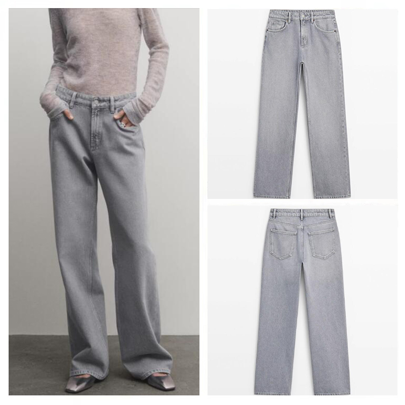 西班牙女装2025年春秋季休闲慵懒风中腰宽松直筒拖地牛仔裤长裤子