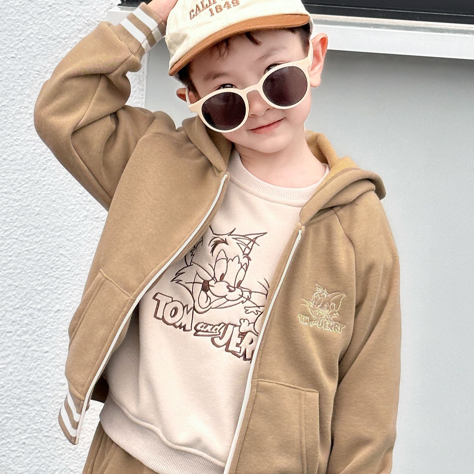 TM302加绒猫和老鼠底边恒基拉链儿童拉链衫