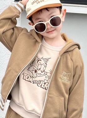 TM302加绒猫和老鼠底边恒基拉链儿童拉链衫