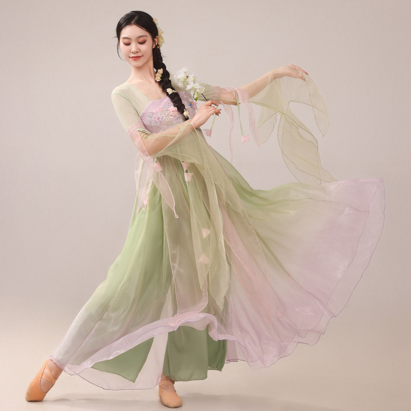 古典舞蹈服女飘逸艺考套装汉服古装中国风身韵纱衣柘枝舞蹈服装