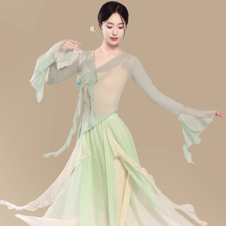 美新款古典舞蹈服女练功服身韵纱衣飘逸雪纺中国舞扇子舞演出服