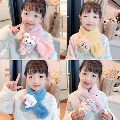 2025冬新款儿童围巾保暖仿兔毛宝宝毛绒围脖卡通加厚学生毛毛围巾