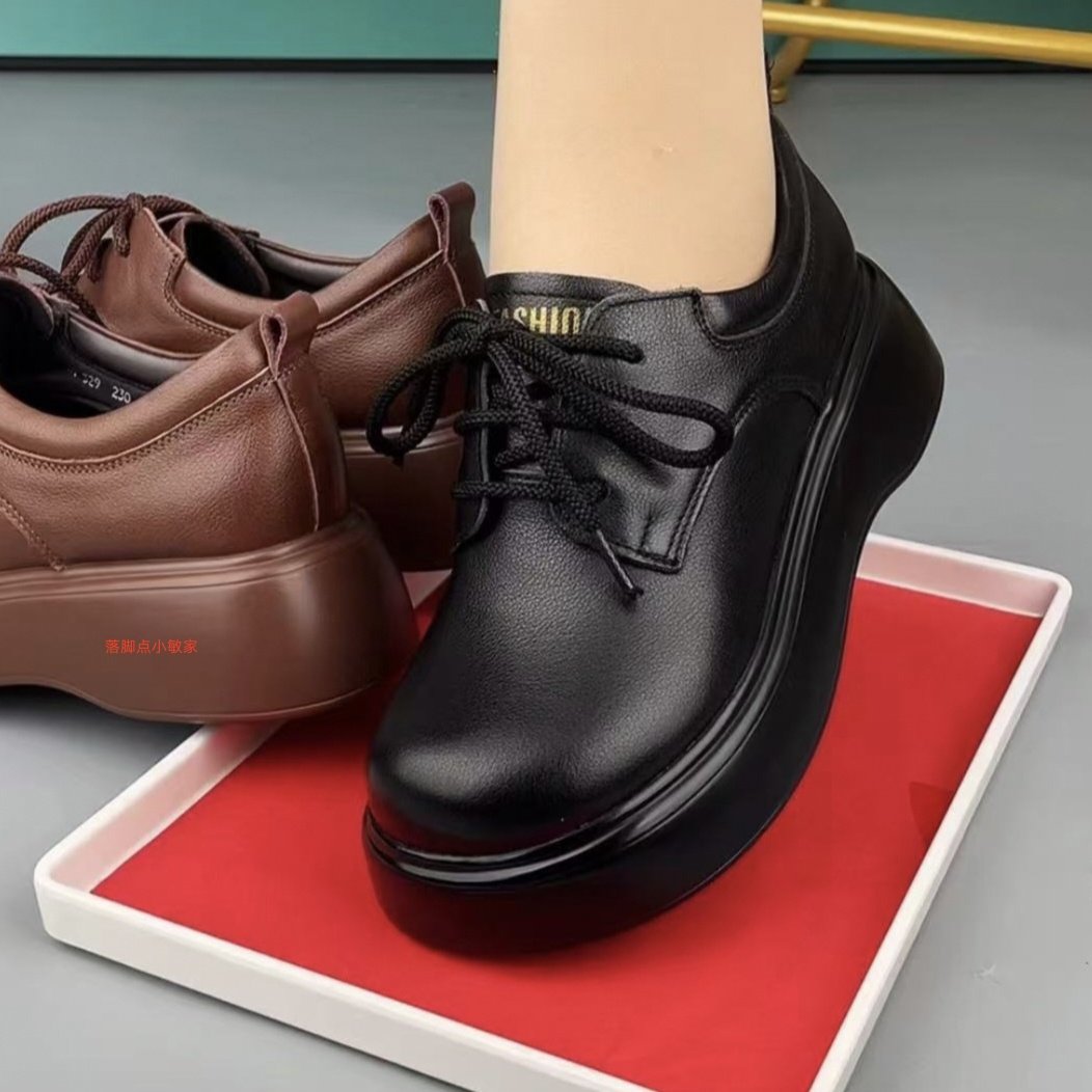 英伦风皮鞋2026年春季新款松糕厚底单鞋女真皮系带舒适软底妈妈鞋,女鞋,松糕（摇摇）鞋,淘宝优惠券,粉丝福利购,淘宝优惠卷