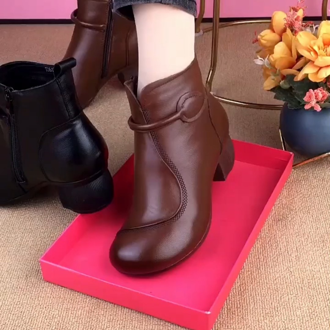 头层牛皮马丁靴女秋冬新款复古羊毛短靴真皮舒适粗跟中老年妈妈鞋,女鞋,马丁靴,淘宝优惠券,粉丝福利购,淘宝优惠卷