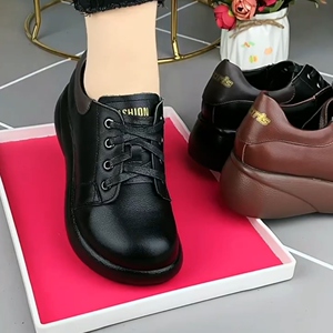 真皮单鞋女2023年秋季新款英伦风小皮鞋厚底单鞋女真皮系带妈妈鞋