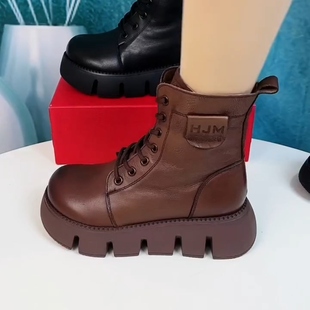 头层牛皮马丁靴女2025年秋冬新款真皮厚底短靴皮毛一体羊毛雪地靴