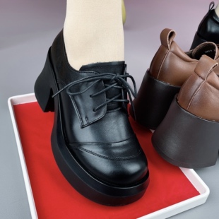 新款 小个子增高鞋 英伦风高跟乐福鞋 舒适真皮单鞋 女厚底小皮鞋 春季