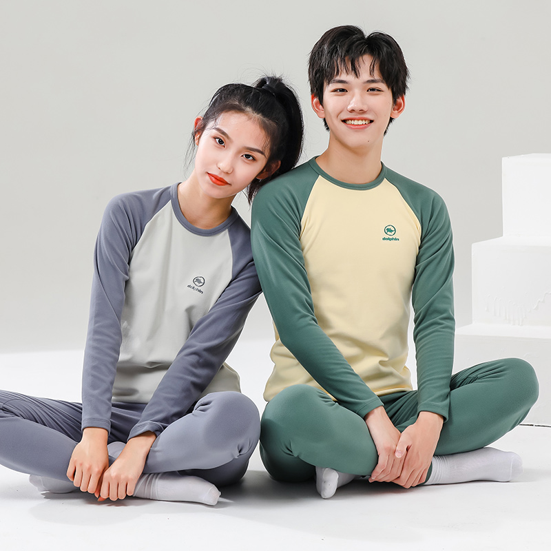 长袖简约姜绒青少年保暖套装