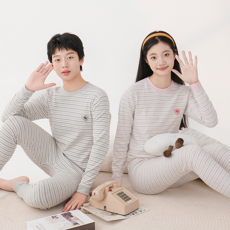 青少年秋冬中领大童彩棉保暖内衣套装男初高中学生舒绒秋衣秋裤女