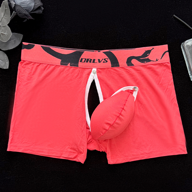 ORLVS男平角内裤可拆卸囊袋开衩