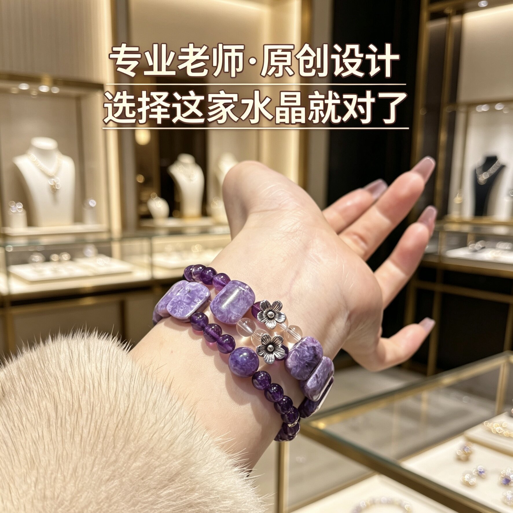 天然紫龙晶手牌手链查罗石紫色水晶九紫离火紫水晶手串男女款礼物