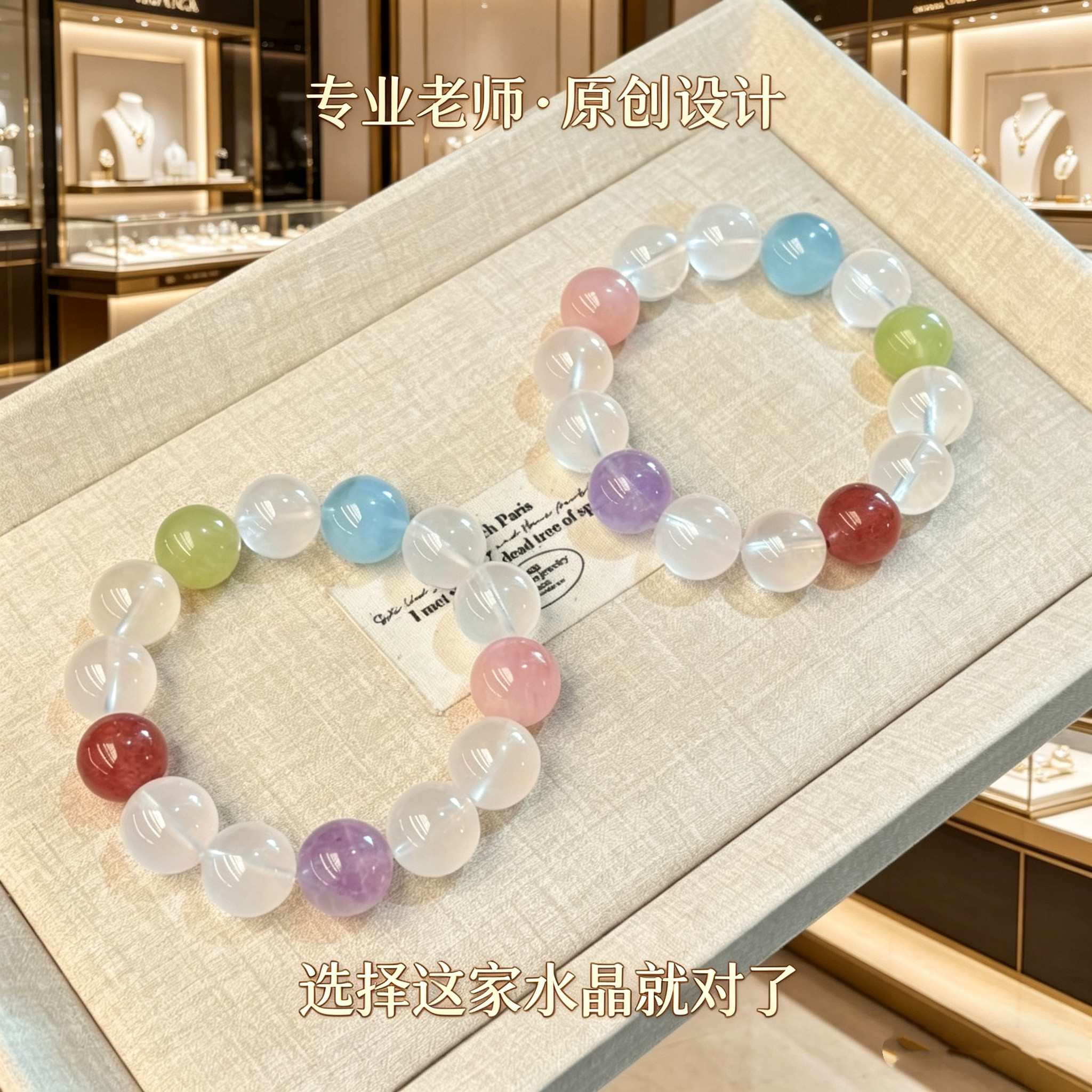 原创天然多宝水晶手串白幽灵草莓晶粉水晶紫水晶海蓝宝手链礼物女