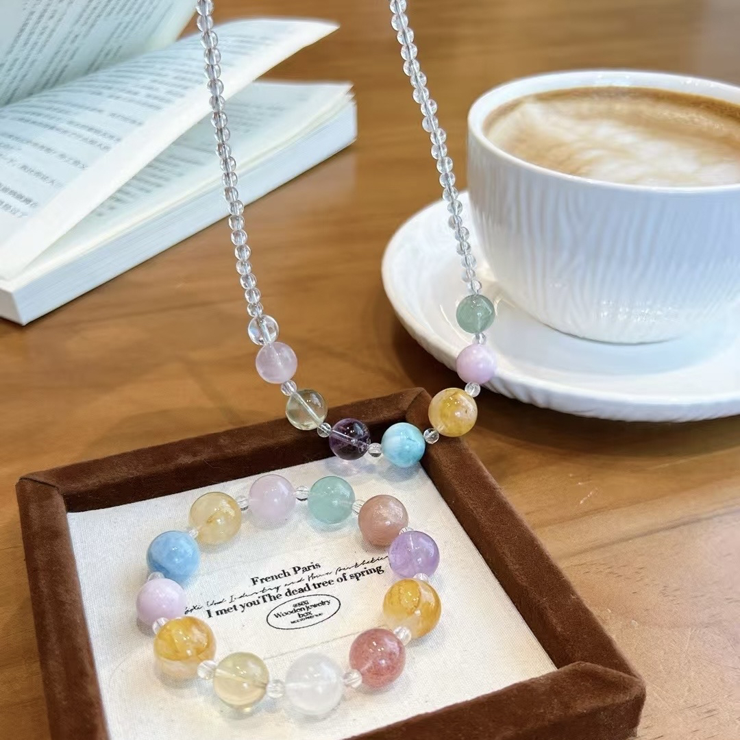 【灿烂人生】天然水晶多宝项链女款单圈彩虹色转运项链送女友礼物