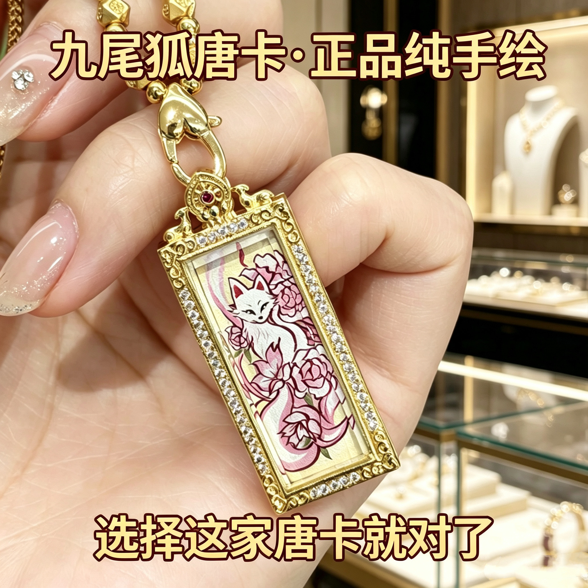 正品纯手绘九尾狐唐卡吊坠女招桃花好运爱情旺姻缘灵狐护身项链