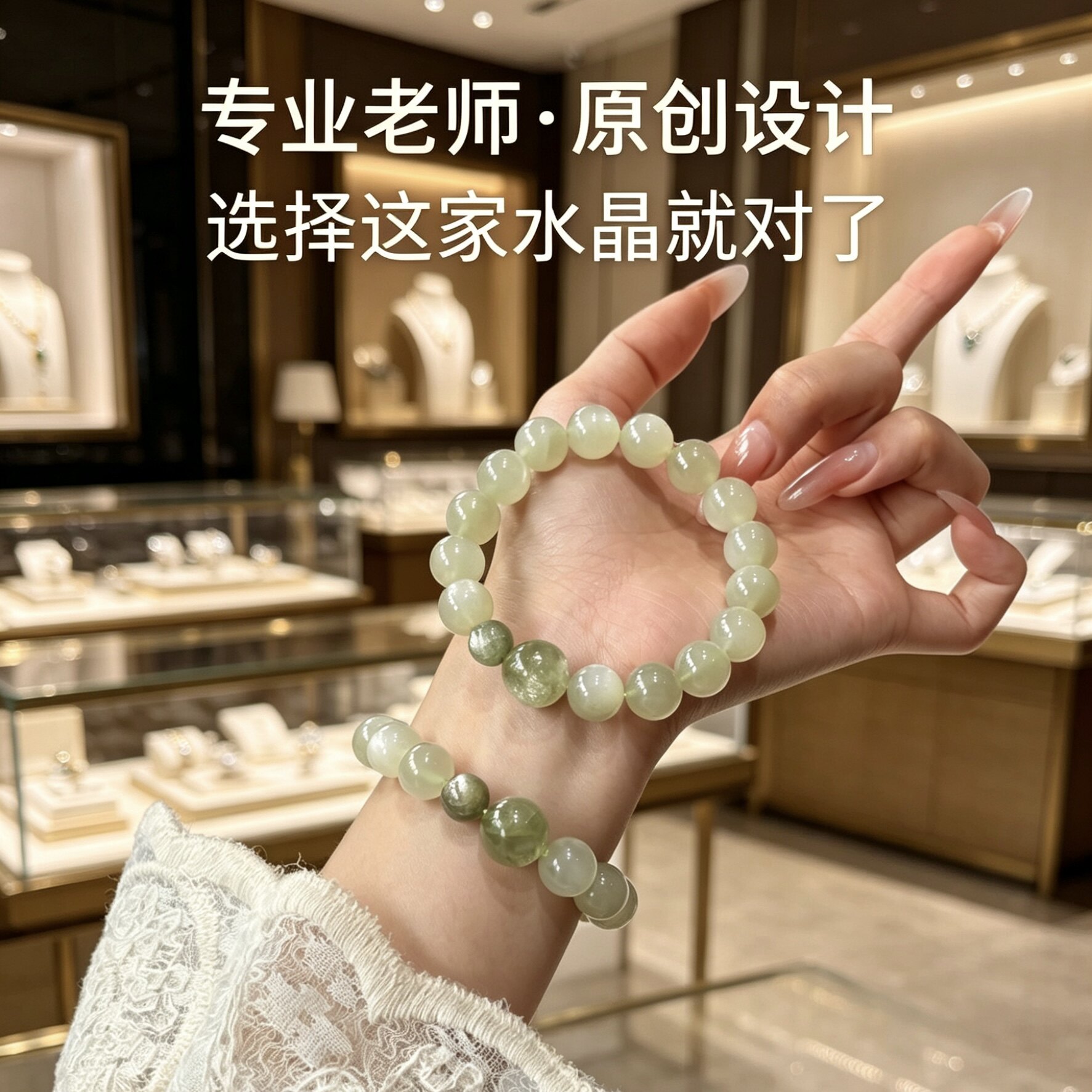 原创设计天然单圈招财水晶手串绿月光祖母晶节日礼物手链女配证书