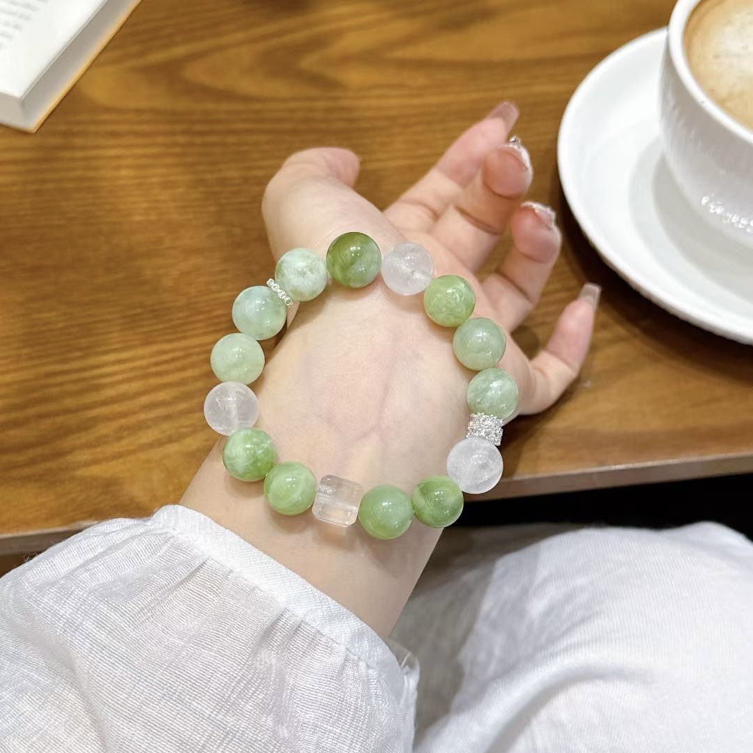 正品青提奶盖白幽灵水晶手链女款绿锂转运手串送女友闺蜜生日礼物