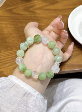 正品青提奶盖白幽灵水晶手链女款绿锂转运手串送女友闺蜜生日礼物