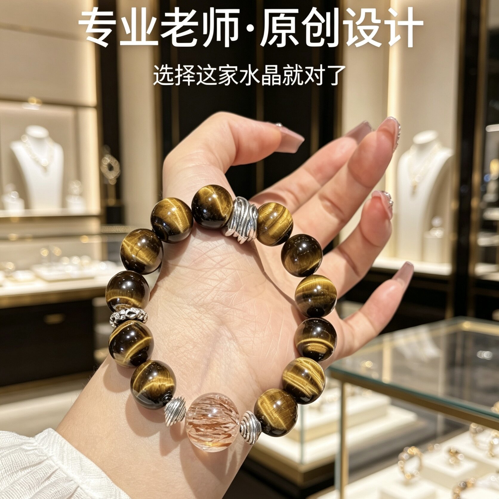 原创设计天然多宝黄虎眼手链虎睛石黑金超七女招财手串饰品礼物