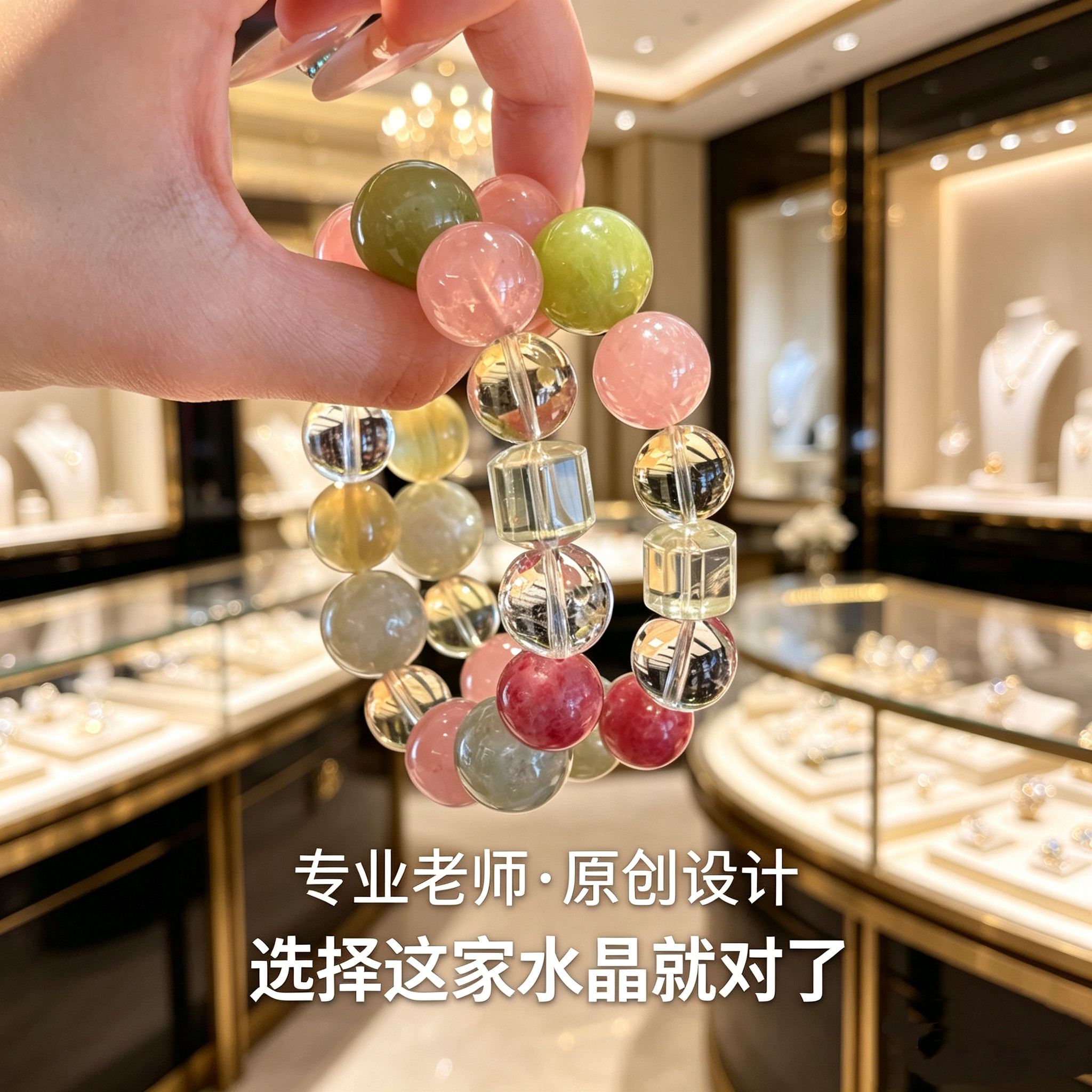 正品原创天然多宝水晶手串黄水晶白水晶粉水晶金锂云母金水火礼物