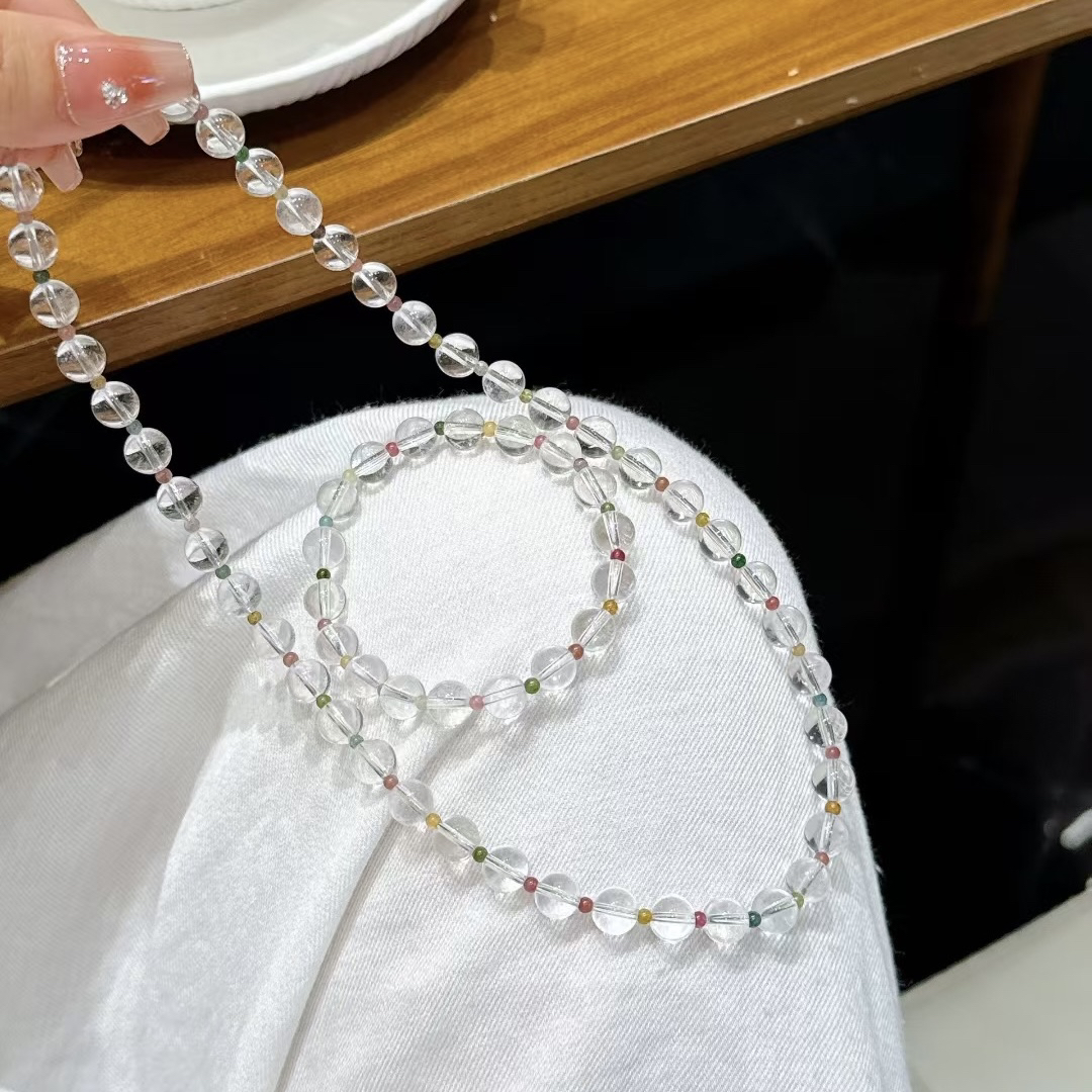 正品天然白水晶项链女款招财手链转运碧玺项链送女友闺蜜生日礼物