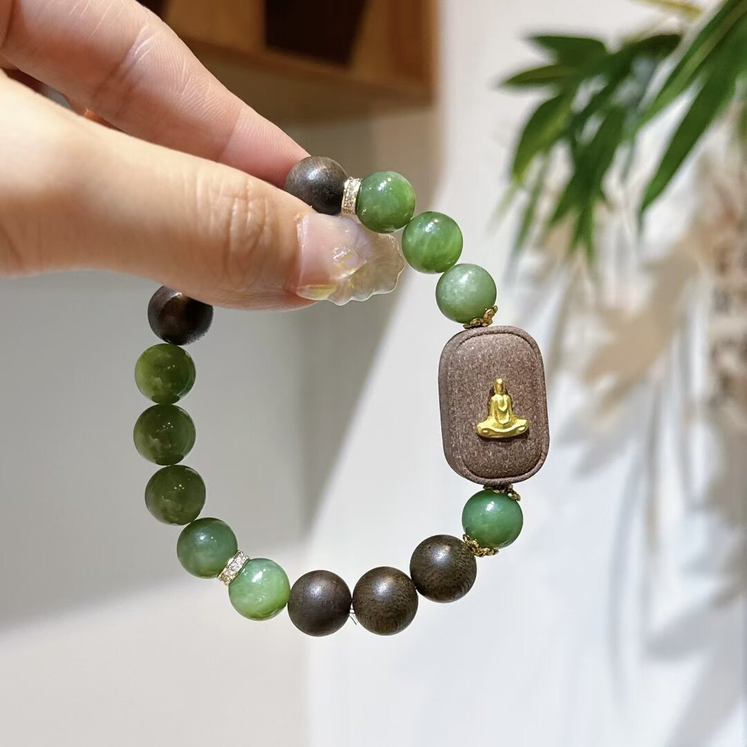 正品天然沉香手链女款招财转运和田玉佛手串送女友闺蜜生日礼物