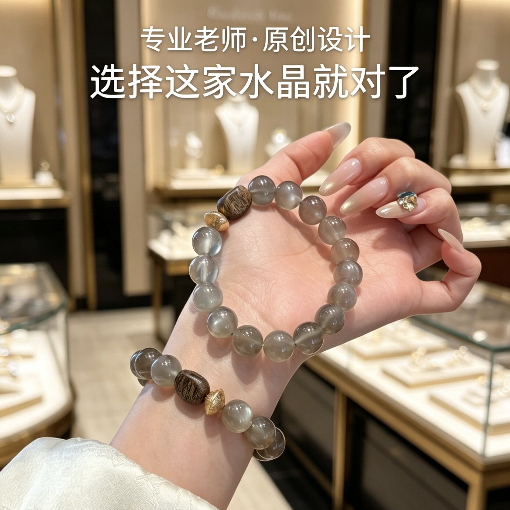 原创天然银月光水晶手串高品质奇楠沉香手链百搭气质女高级感手饰