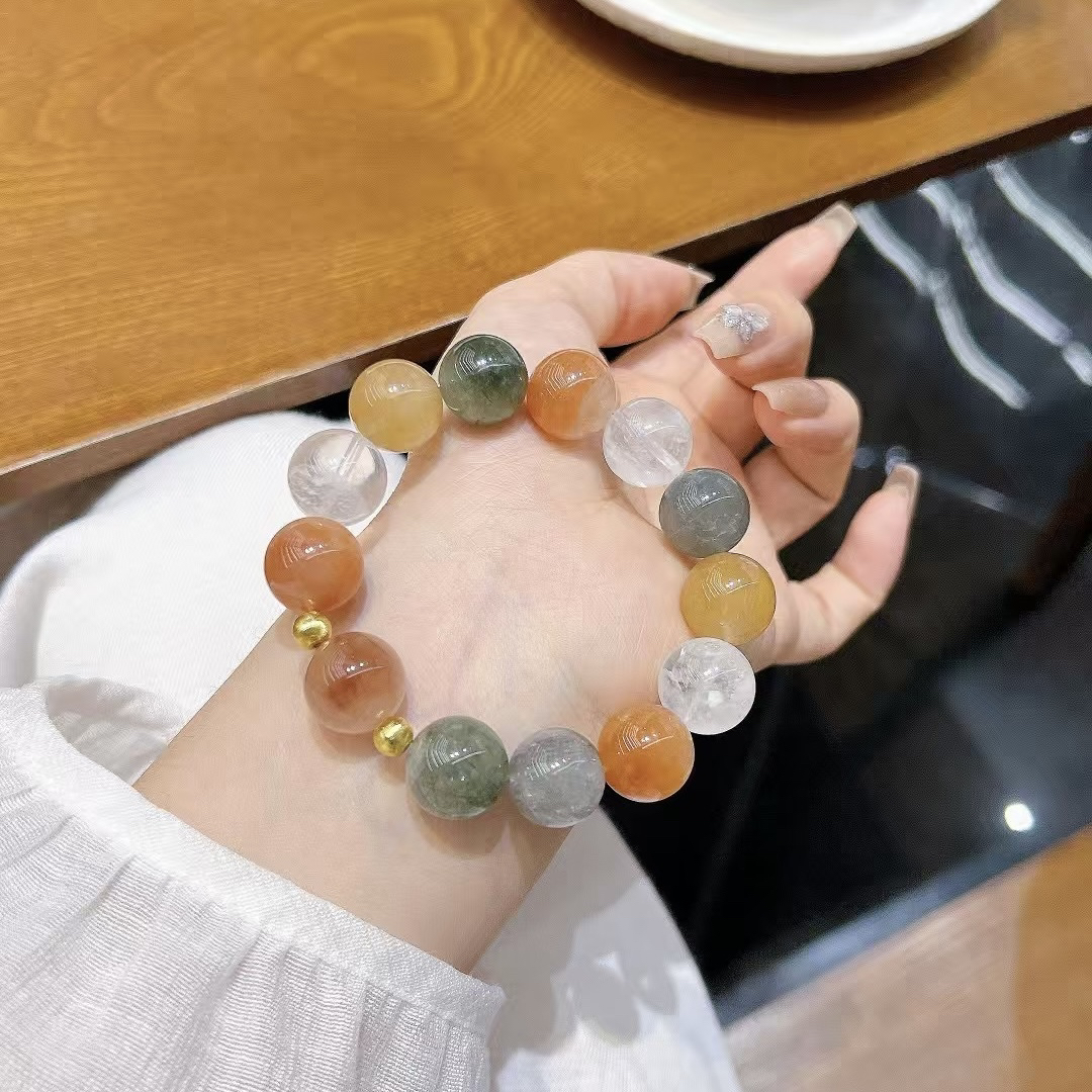 正品天然水晶多宝手链女款单圈彩兔毛转运手串送女友闺蜜生日礼物