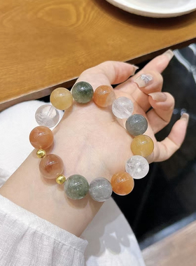 正品天然水晶多宝手链女款单圈彩兔毛转运手串送女友闺蜜生日礼物