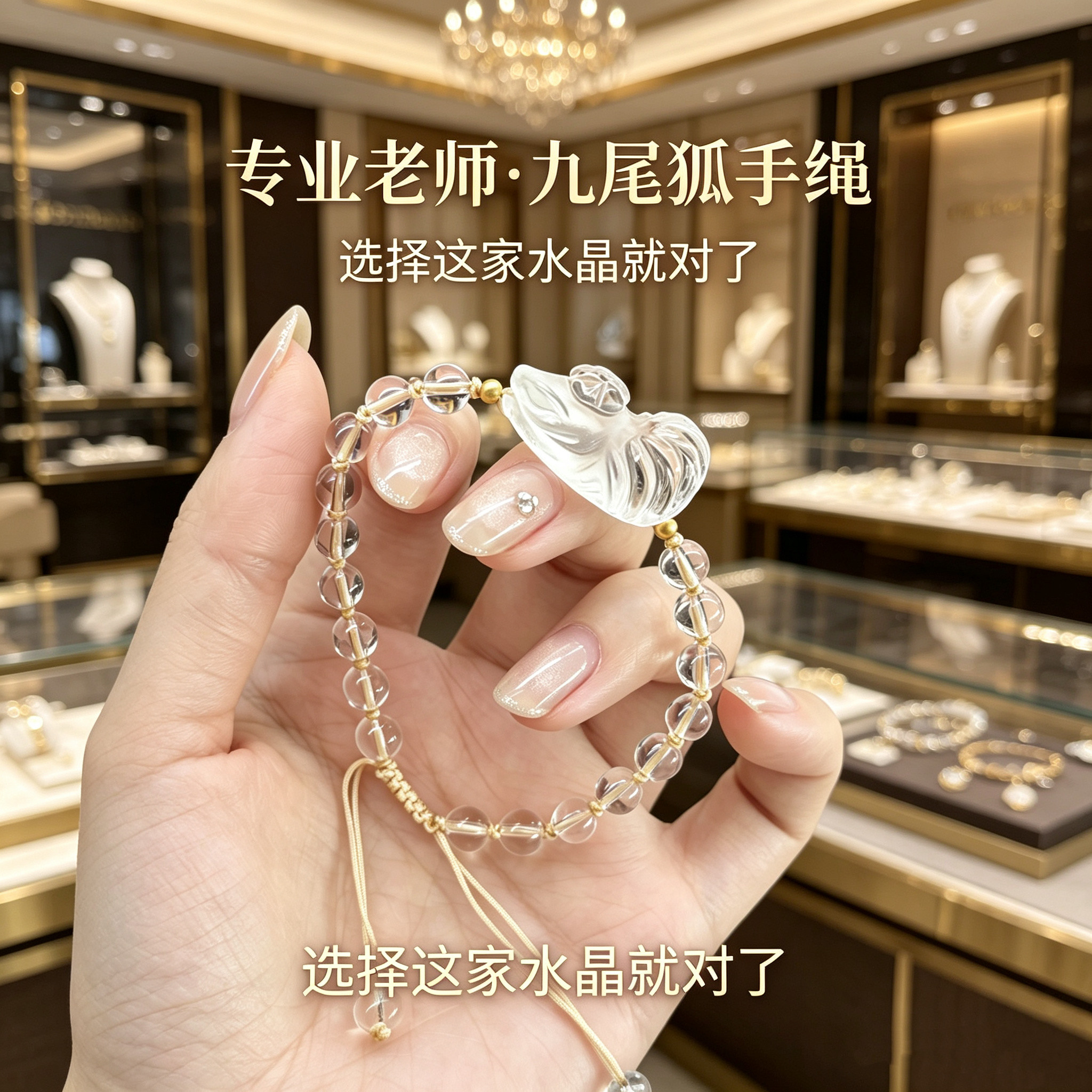 原创天然白水晶九尾狐天然白水晶手链女招财桃花转运姻缘礼物手绳