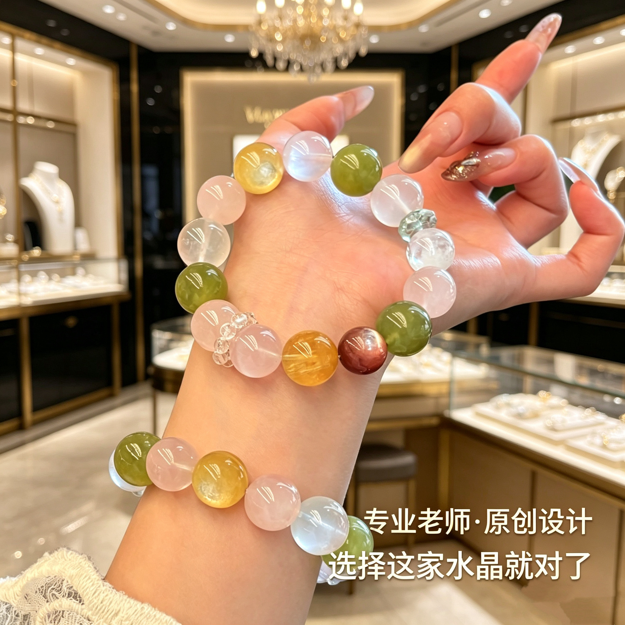 若慕春日多宝粉水晶手串