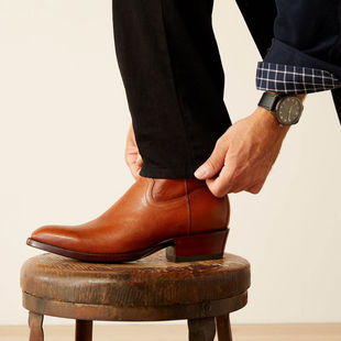 美国ARIAT意大利牛皮真皮侧拉链圆头优雅短靴骑马靴西部牛仔靴男