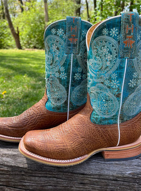 墨西哥Tin Haul树脂纹牛皮真皮刺绣古装靴复古西部牛仔靴中筒靴女