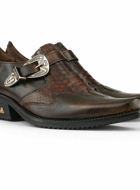 正品代购Etor鳄鱼纹牛皮商务皮鞋翼尖雕花英伦复古男鞋搭扣机车鞋