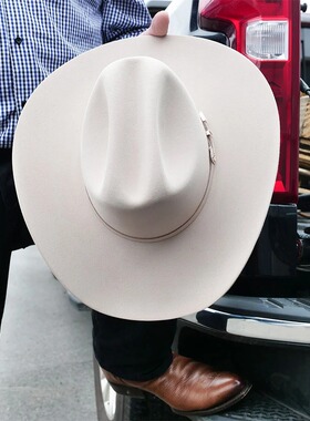美国STETSON海狸毛6X白色西部牛仔帽牧民复古毡帽挺括礼帽骑马帽