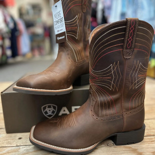 ARIAT美国牛仔靴纯牛皮真皮方头橡胶底中筒靴马术靴西部牛仔靴男