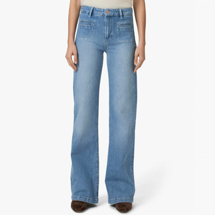 女 双口袋柔软春夏牛仔裤 美国产paige高腰弹力纯棉提臀修身 直筒裤