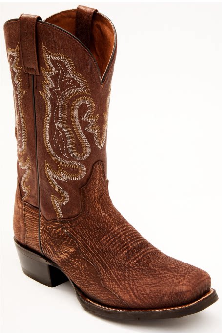 dan post美国西部牛仔靴鲨鱼皮牛皮拼接方头磨砂皮骑马靴中筒靴男