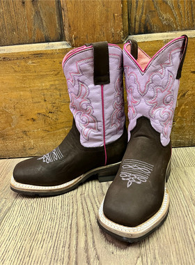 美国代购ROPER刺绣西部牛仔靴牛皮中大儿童靴骑马靴25-39码马术靴