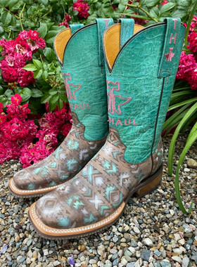 Tin Haul美国进口洛绣刺绣复古西部牛仔靴方头中古靴中筒马术靴女