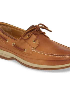 美国SPERRY头层牛皮真皮里吸汗厚底弹力春秋透气帆船鞋休闲皮鞋男