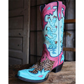 墨西哥Old Gringo仙人掌刺绣牛皮尖头雕花真皮中筒靴西部牛仔靴女