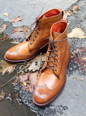 美国产Allen Edmonds牛皮真皮里英伦复古雕花系带商务正装短靴男