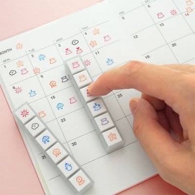 日本KODOMO NO KAO 六联印章 童颜按钮式手账浸透印新款表情天气
