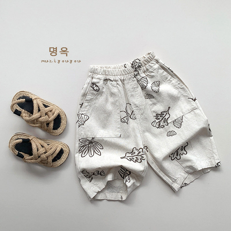 棉麻休闲~舒适自然裤子男童女宝宝夏季棉麻七分裤中裤儿童休闲裤2