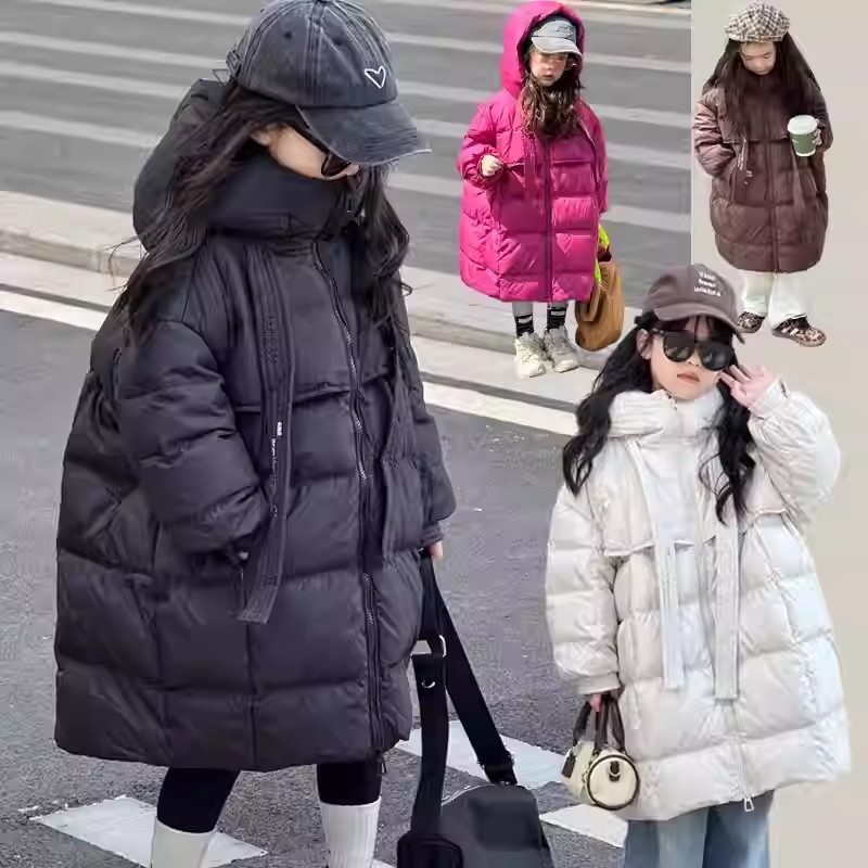 女羽绒服童2025新款中长款连帽