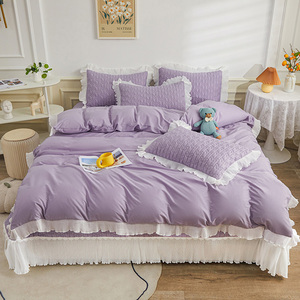全棉床盖三件套绗缝纯棉加厚四季通用夹棉床单双面防滑高档四件套