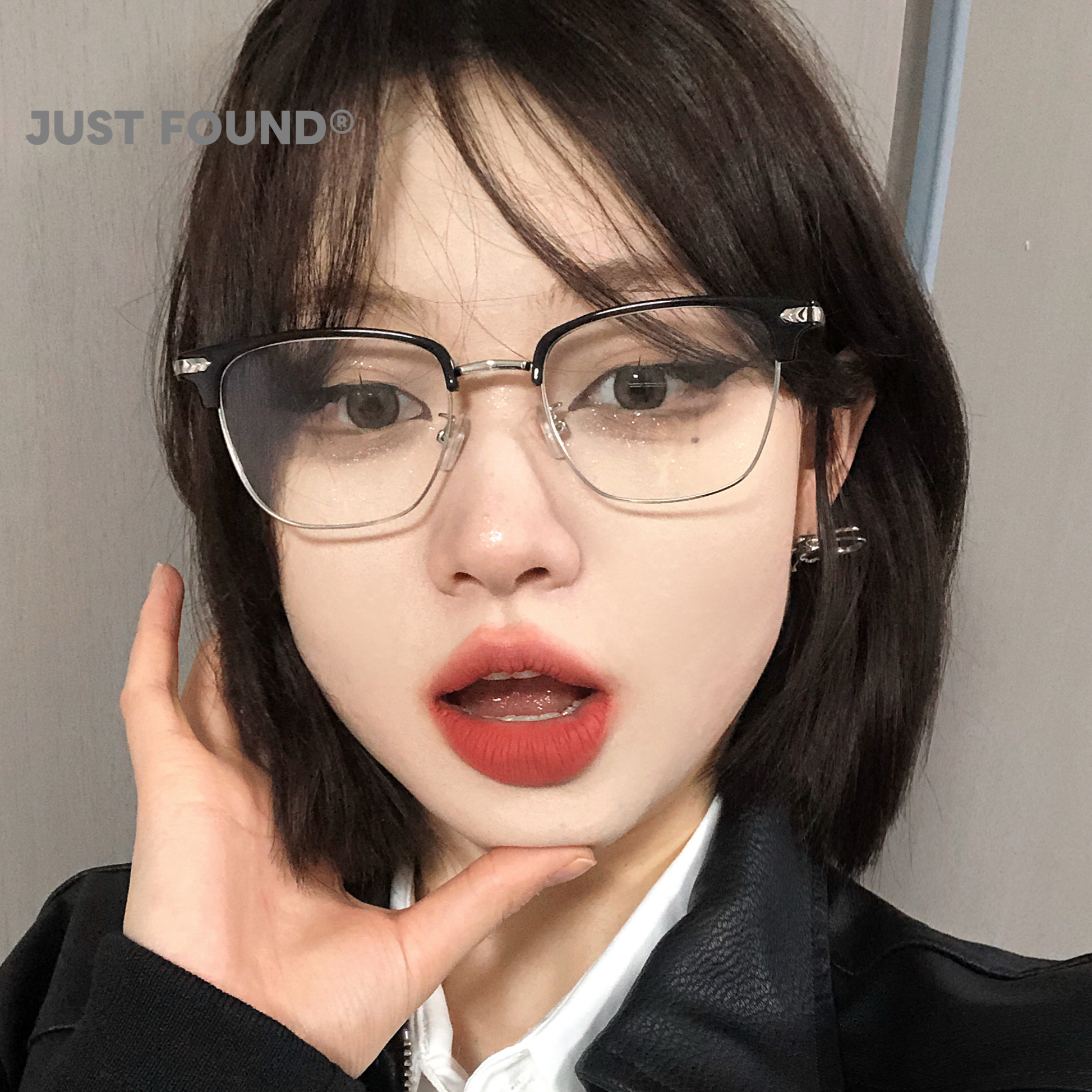 半框眼镜女斯文商务眉线框近视