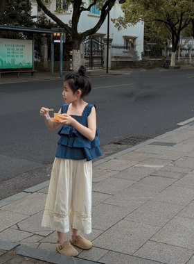 吉小可女童夏季套装2026新款儿童韩版娃娃衫女宝宝吊带阔腿裤套装