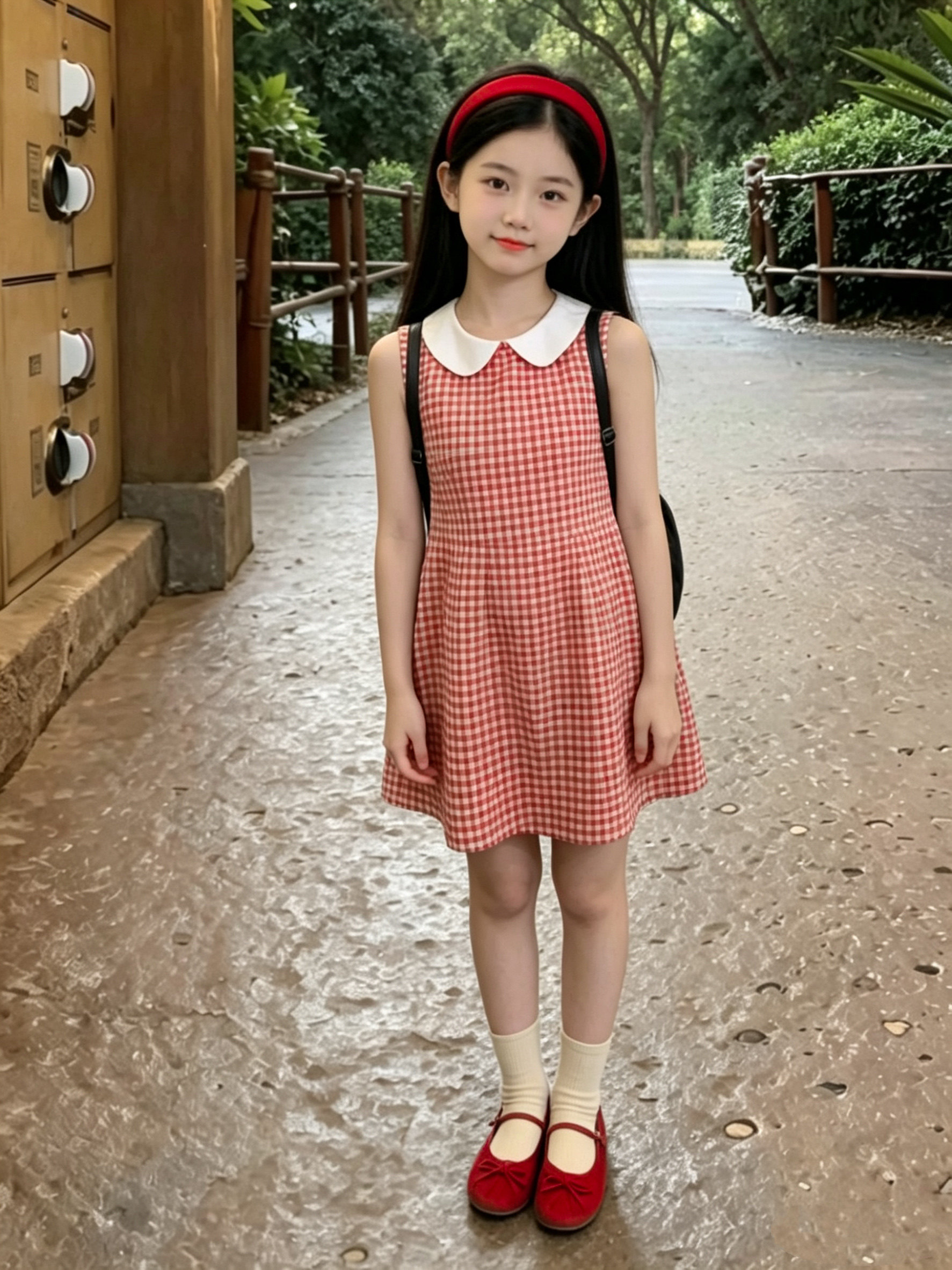 吉小可女童夏季新款韩系小众气质连衣裙中大童收腰气质甜美格子裙
