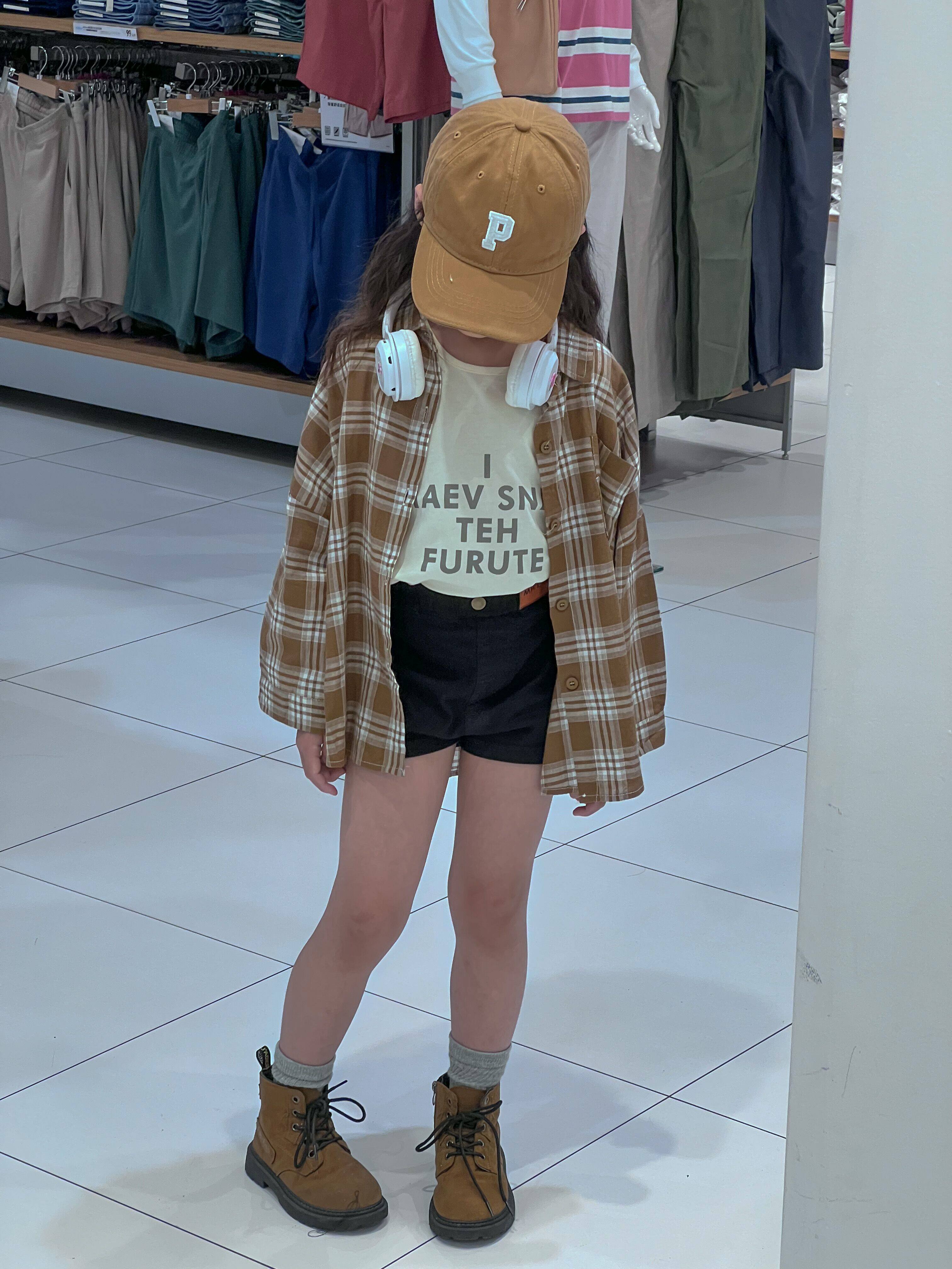 吉小可女童春装套装儿童格子衬衫短袖t恤两件套韩版防晒衣潮